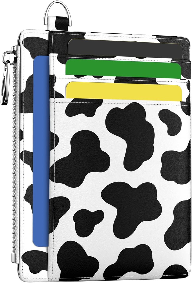 Hancynir Slim Wallet Women Credit Card Holder Cow RFID Blocking Small Mini Card Wallets Cute Front Pocket PU Leather Card Case Thin Travel Zipper Coin Cash Ladies Female Wallet Gifts Black and White - Image 1